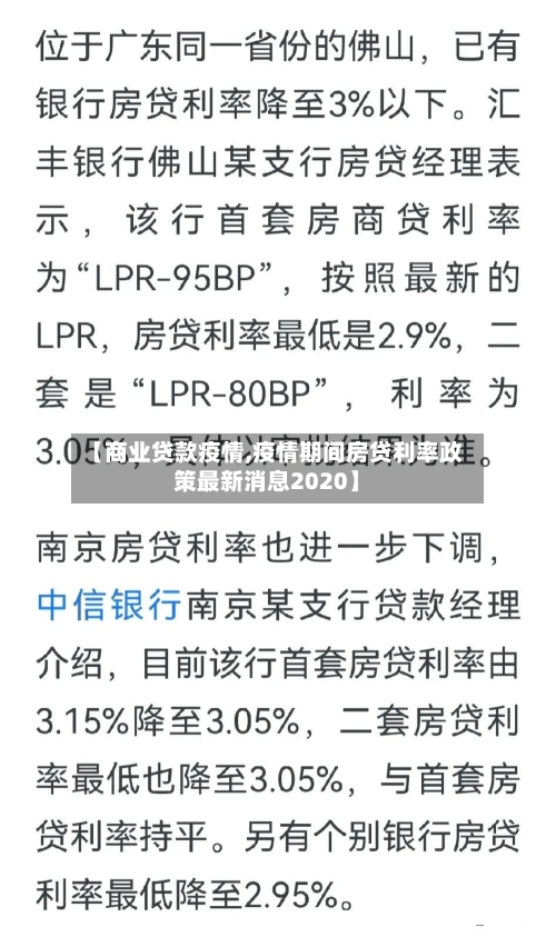 【商业贷款疫情,疫情期间房贷利率政策最新消息2020】